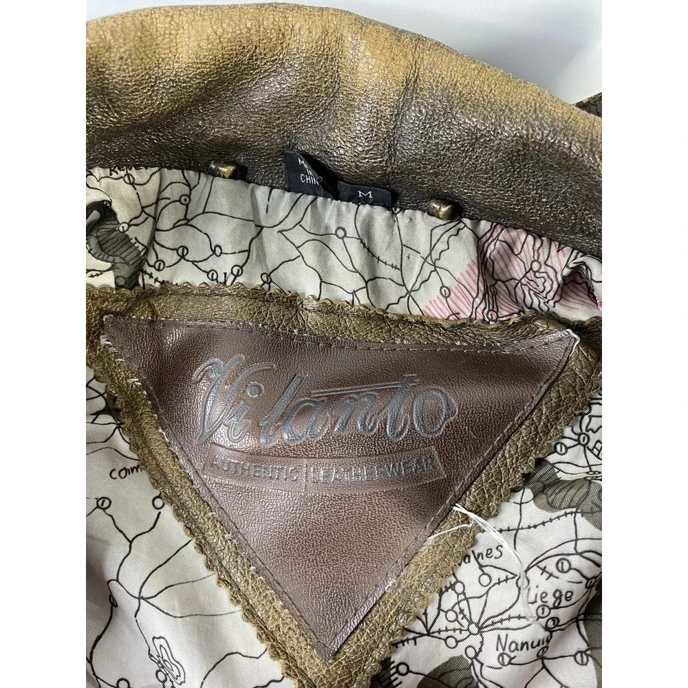 Vilanto Harley-Davidson Brown Leather Biker Jacket Mens Medium HOG Patches